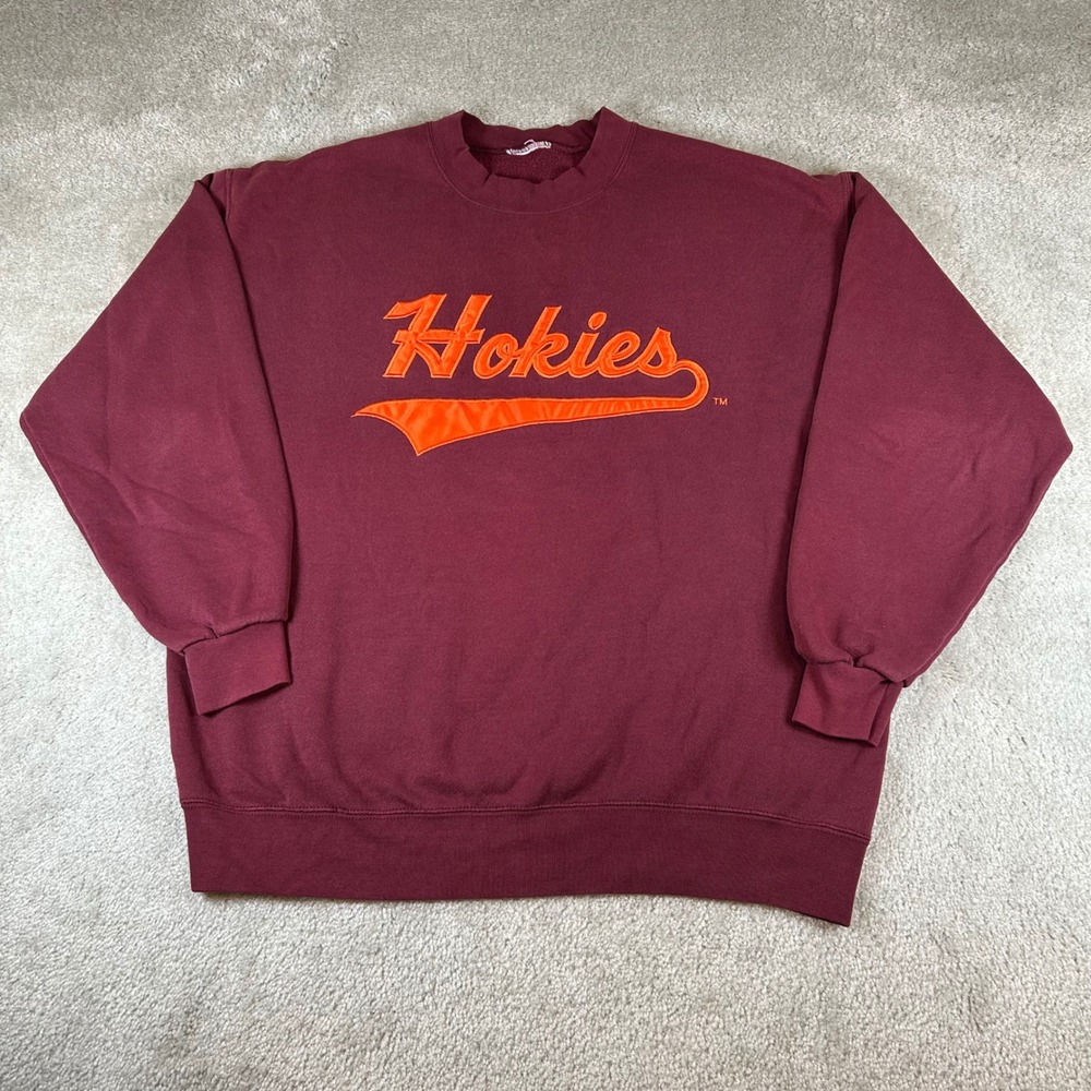 Vintage Virginia Tech Hokies Sweatshirt Mens XL Maroon Embroidered NCAA Pullover